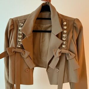 J.ING Tan Blazer with Bow and Gem Details